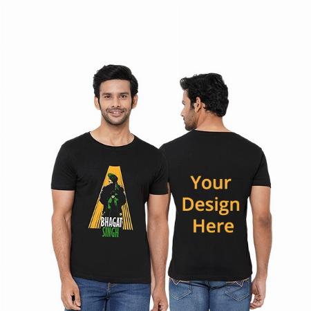 Black Customized Men's Cotton Bhagat Singh Design Graphic Printed T-shirt