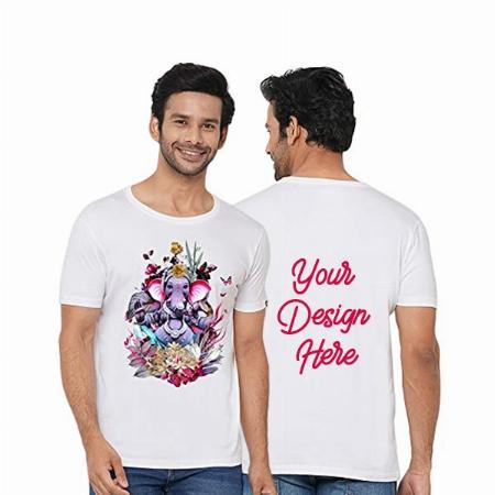 White Customized Men's Cotton Ganesha Design Graphic Printed T-Shirt