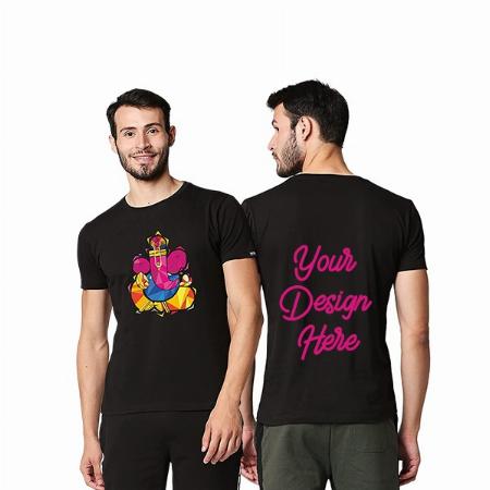 Black Customized Men's Cotton Ganesha Design Graphic Printed T-Shirt