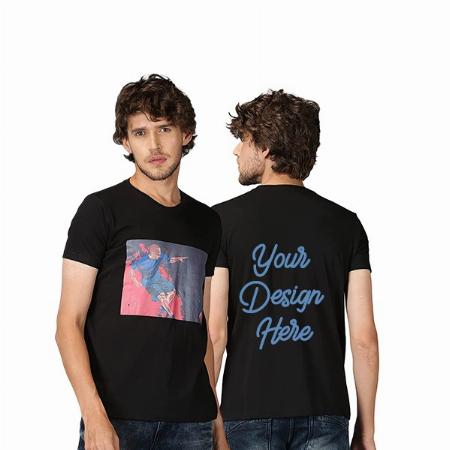 Black Customized Men's Regular Fit Round Neck Soccer Design Graphic T-Shirt