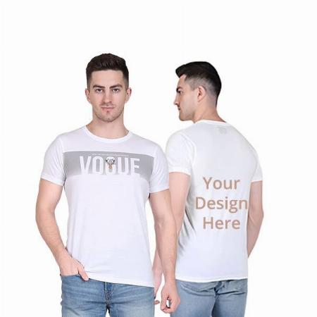 White Customized Half Sleeve Cotton Blend Vogue Text Graphic Printed Round Neck Slim Fit Men's T-Shirt