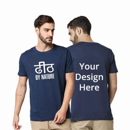 Navy Blue Customized Men's Cotton Half Sleeve Dhith By Nature Typography Graphic Printed T-Shirt
