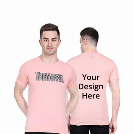 Pink Customized Half Sleeve Cotton Blend Stonger Typography Graphic Printed Round Neck Slim Fit Men's T-Shirt