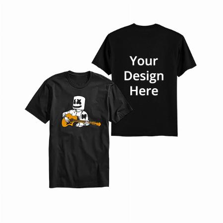 Black Customized Boy with Guitar Design Graphic Printed T-Shirt
