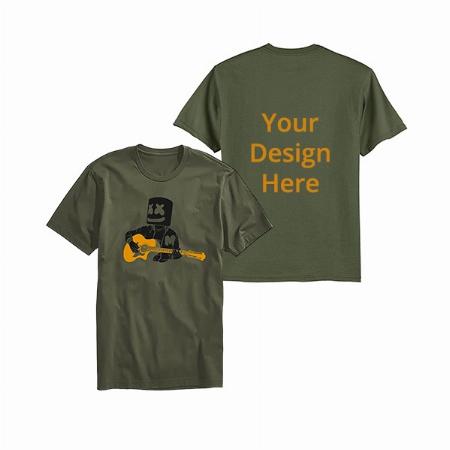 Olive Green Customized Boy with Guitar Design Graphic Printed T-Shirt for Men