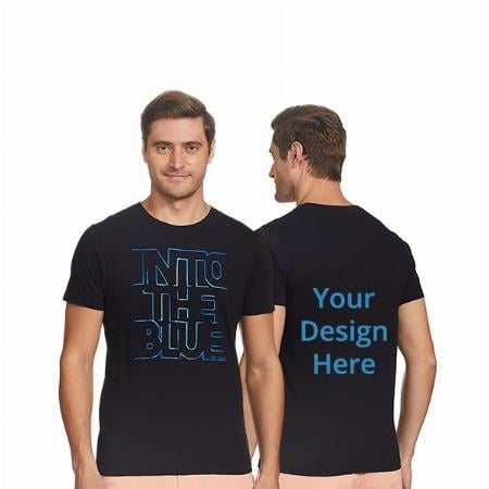 Black Customized Into The Blue Typography Graphic Cotton Slim Fit Men's T-Shirt
