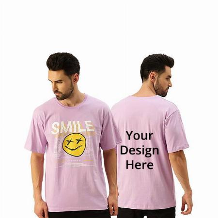 Lilac Customized Pure Cotton Oversized Loose Baggy Fit Drop Shoulder Round Neck Smile DesignGraphic Printed T-Shirt for Men
