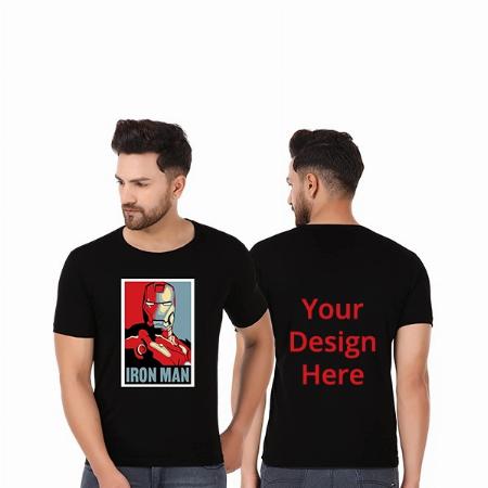 Black Customized Super-Hero Design Graphic Printed Cotton T-Shirt for Men