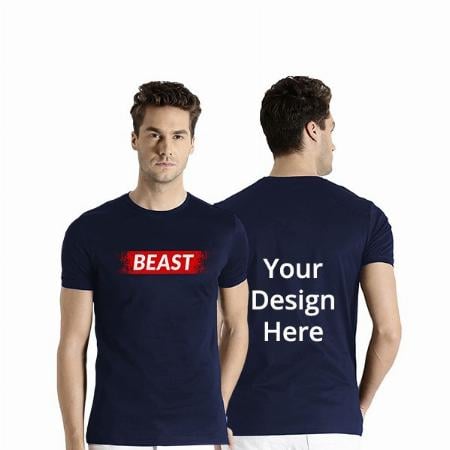 Navy Blue Customized Men's Beast Design Graphic Printed T-Shirt