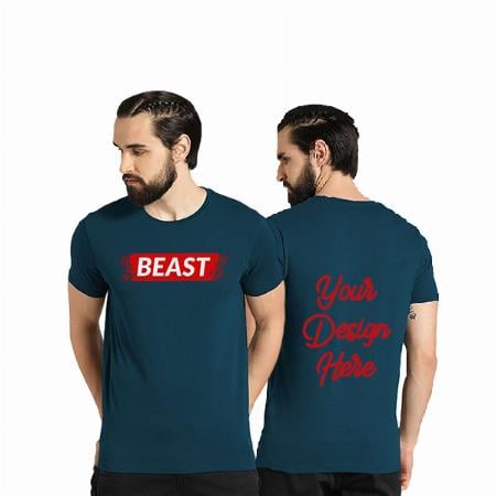 Steel Blue Customized Beast Graphic Printed T-Shirt for Men