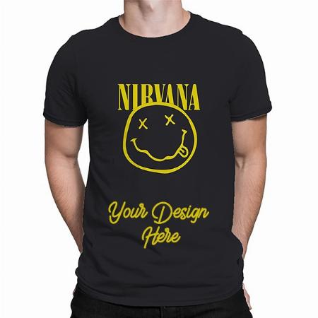 Black Customized Men's Cotton Round Neck Nirvana Graphic Printed T-Shirt