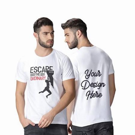 White Customized Men's Round Neck Cotton Escape The Ordinary Graphic Printed T-Shirt