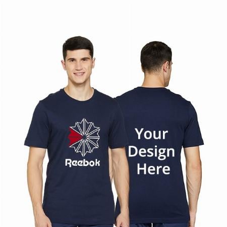 Navy Blue Customized Reebok Men's Graphic Printed Regular Fit T-Shirt