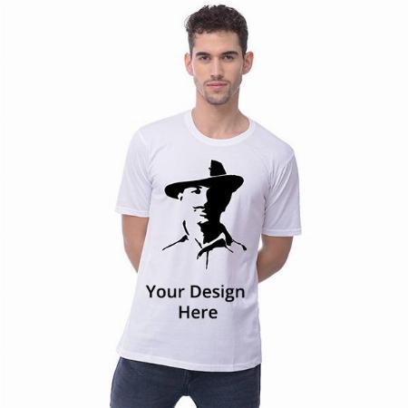 White Customized Bhagat Singh Graphic Printed Round Neck Men's T-Shirt
