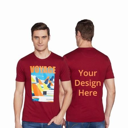 Maroon Customized Voyage Design Graphic Printed Van Heusen T-Shirt