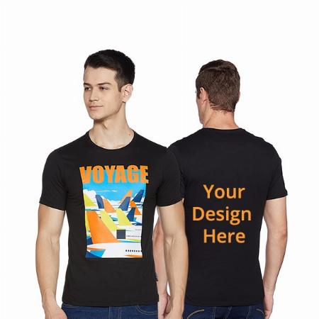 Black Customized Men's Voyage Design Graphic Printed T-Shirt