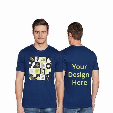 Navy Blue Customized Men's Music Instruments Design Graphic Printed T-Shirt