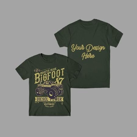Olive Green Customized Truck Graphic Printed T-shirt for Men