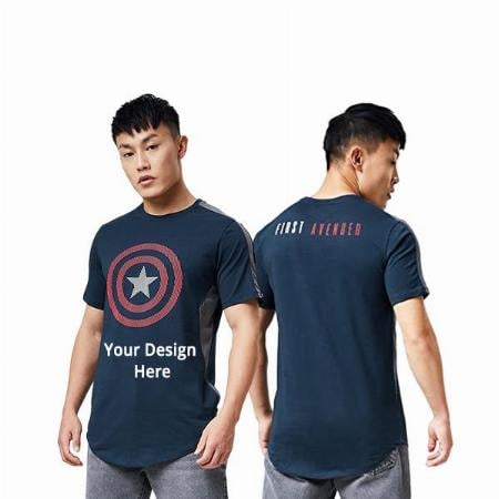Dark Blue Customized Captain America Graphic Printed T-Shirt