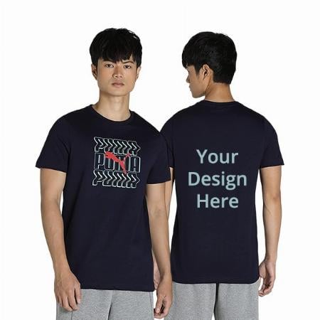 Navy Blue Customized Puma Men's Letter Printed Regular T-Shirt