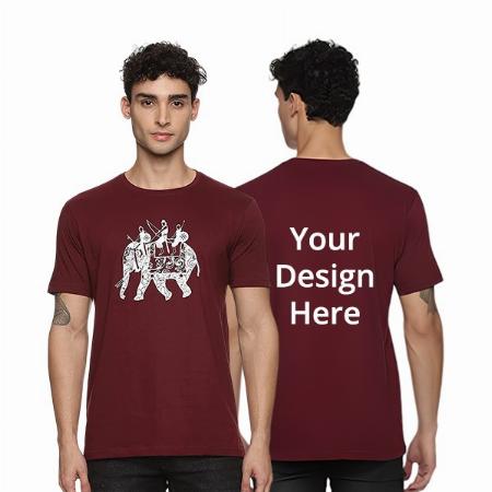 Maroon Customized Regular Fit Half Sleeve Round Neck with Elephant Print Cotton T-Shirt