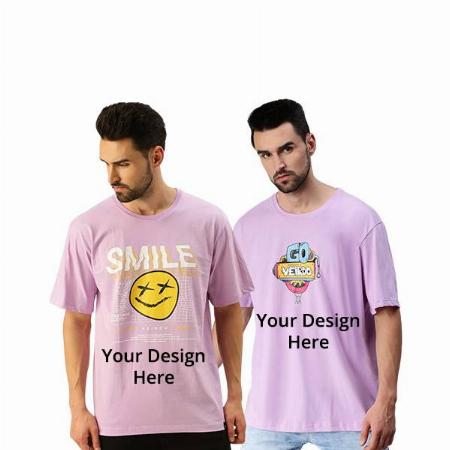 Lavender Customized Men's Oversized Printed T-Shirt (Pack of 2)