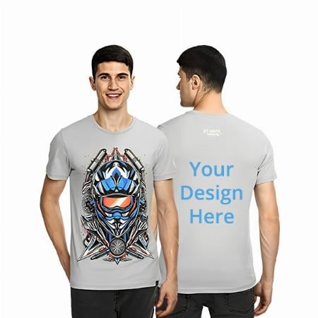 Grey Customized MotoSports Graphic Design Crew Neck T-Shirt