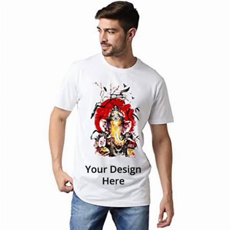 White Customized Men's Cotton Ganesh Design Graphic Printed T-Shirt