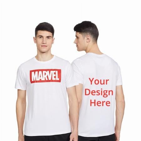 White Customized Marvel Avengers Design Regular Round Neck Short Sleeves Knitted T-Shirt