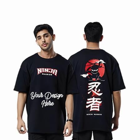 Black Customized Ninja Warrior Graphic Printed Oversized T-Shirt | Loose fit | 80% Cotton 20% Polyester