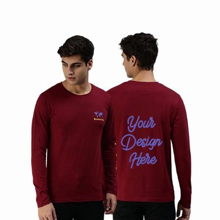 Maroon Customized Pure Cotton Full Sleeves Round Neck Latest Cool &amp; Stylish Printed T-Shirt for Men