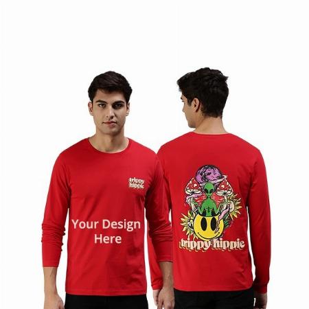 Red Customized Pure Cotton Full Sleeves Round Neck Cool &amp; Stylish Trippy Hippie Graphic Printed T-Shirt for Men