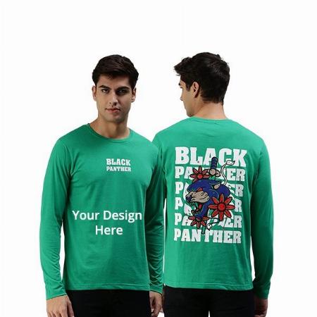 Green Customized Pure Cotton Full Sleeves Round Neck Graphic Printed T-Shirt for Men