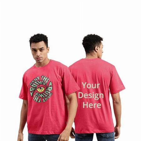 Magenta Customized Oversized Loose Baggy Drop Shooulder Half Sleeves Pure Cotton Graphic Printed T-Shirt for Men