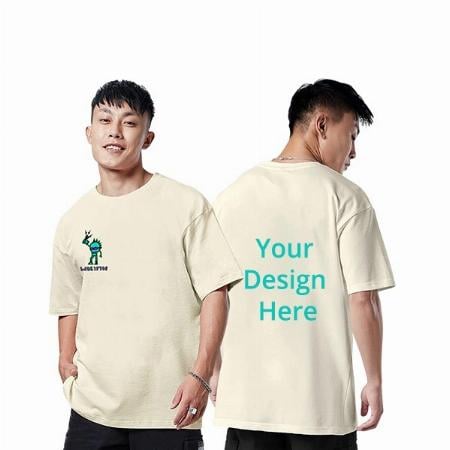 Swan White Customized Oversized Loose Baggy Drop Shoulder Round Neck Half Sleeve Graphic Printed Pure Cotton T-Shirt