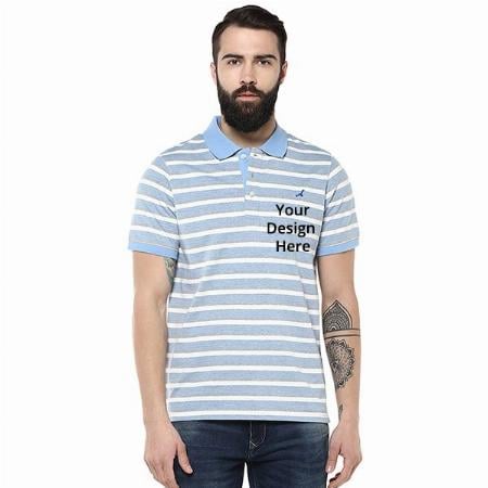 Grey Customized Men's Polo Stripes T-Shirt