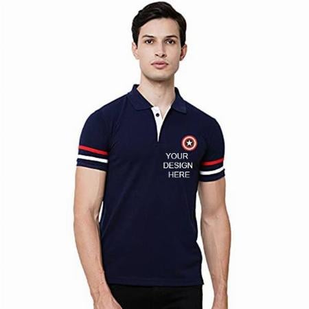 Blue Customized Men's Stylist Stripe Polo T-Shirt