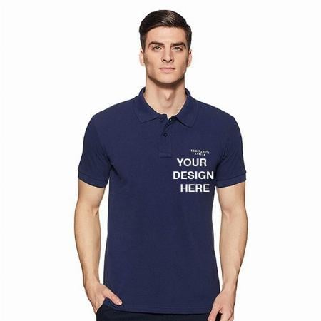 Blue Customized Men's Regular Fit Plain Polo T-Shirt