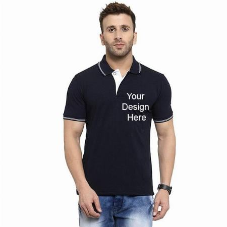Navy Blue Customized Men's Cotton Regular Fit Polo T-Shirt