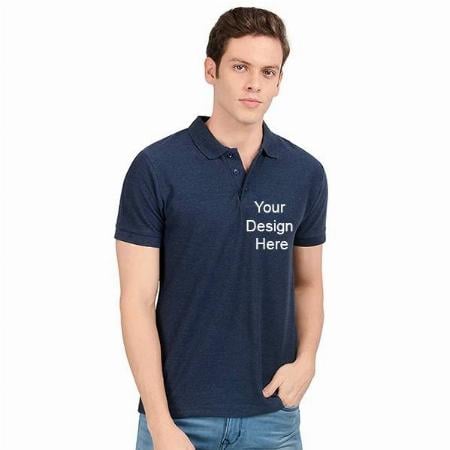 Navy Blue Customized Regular Fit Polo Neck T-Shirt With Tipping