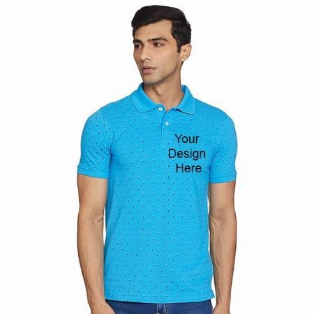 Lagoon Blue Customized Men's Printed Regular Polo Shirt