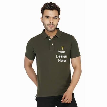 Olive Green Customized Regular Fit Men's Polo T Shirt
