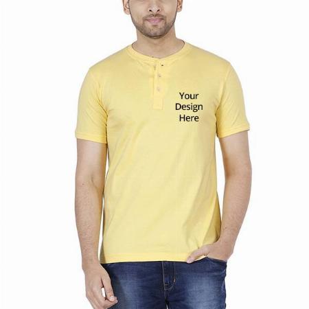 Yellow Customized Men's Cotton Henley Neck T-Shirt