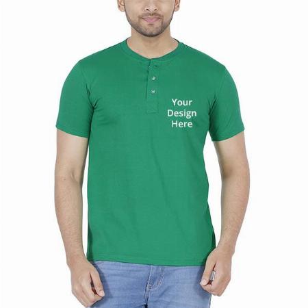 Green Customized Men's Cotton Henley Neck T-Shirt