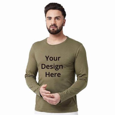 Olive Customized Men's Stylish Cotton Full Sleeve T-Shirt