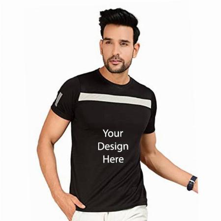 Black Customized Polyester Men's Cut &amp; Sew Pattern Regular Fit Round Neck Half Sleelve T-Shirt For Gym |Sports | Running | Casual Wear