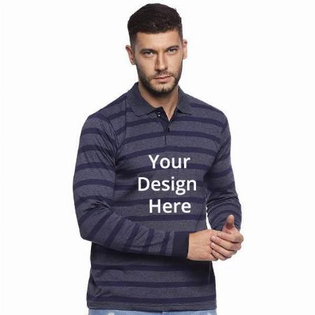 Dark Blue Customized Men's Stylish Cotton Full Sleeve T-Shirt
