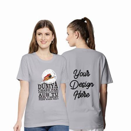 Grey Customized Women's Cotton Astronaut Design Graphic Printed T-Shirt