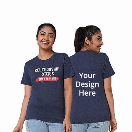 Navy Blue Customized Women's Relationship Status Cotton Graphic Printed T-Shirt