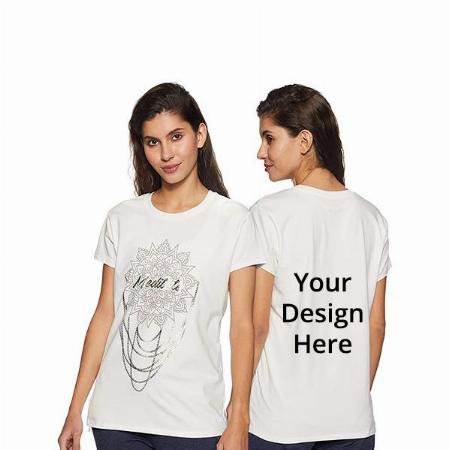 White Customized Enamor Women's Crew Neck Blocks Design Graphic Printed Cotton T-Shirt